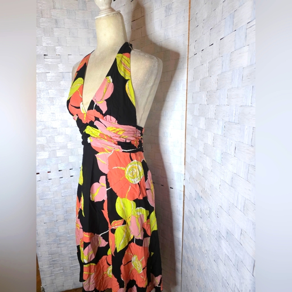 Trina Turk Black and Pink Floral Backless Dress